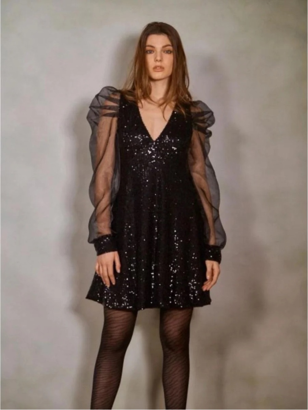 Mariuccia Milano Sequin & Organza Puff Sleeve Mini Dress Sz XS NWT